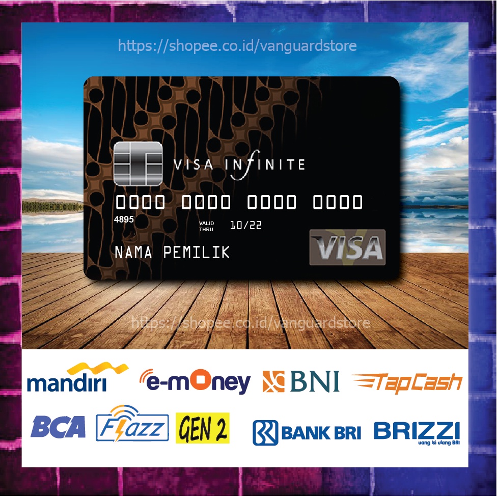 KARTU E MONEY E TOLL KARTU VISA BATIK COKLAT DEBIT CREDIT EMONEY MANDIRI FLAZZ BCA BNI TAPCASH BRIZZI BRI - 1 SISI