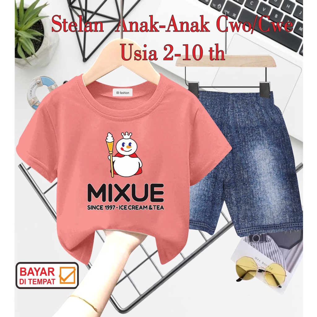 ((IB))SETELAN ANAK2 UNISEX SEMI JEANS/MIXUE DIGITAL SABLON