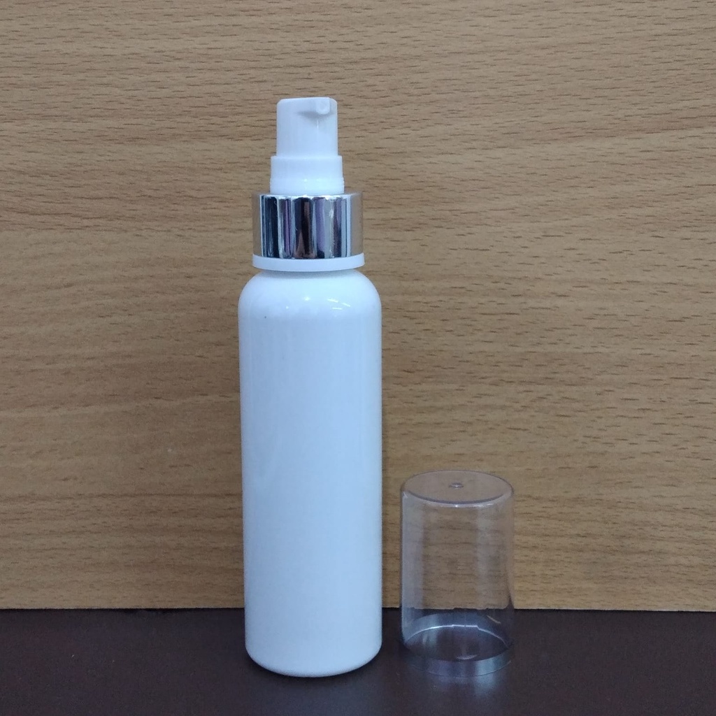 Botol Plastik PET 100ml BR Putih Tutup Pump Treatment Full Cap Neck