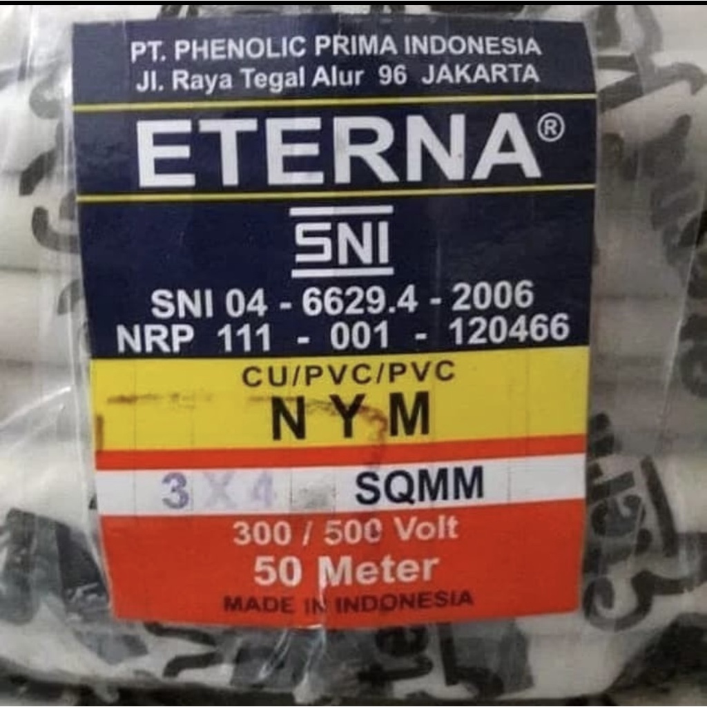 KABEL ETERNA NYM 3X4 TEMBAGA/ KAWAT ISI 3 ( 1 ROLL /50 METER)