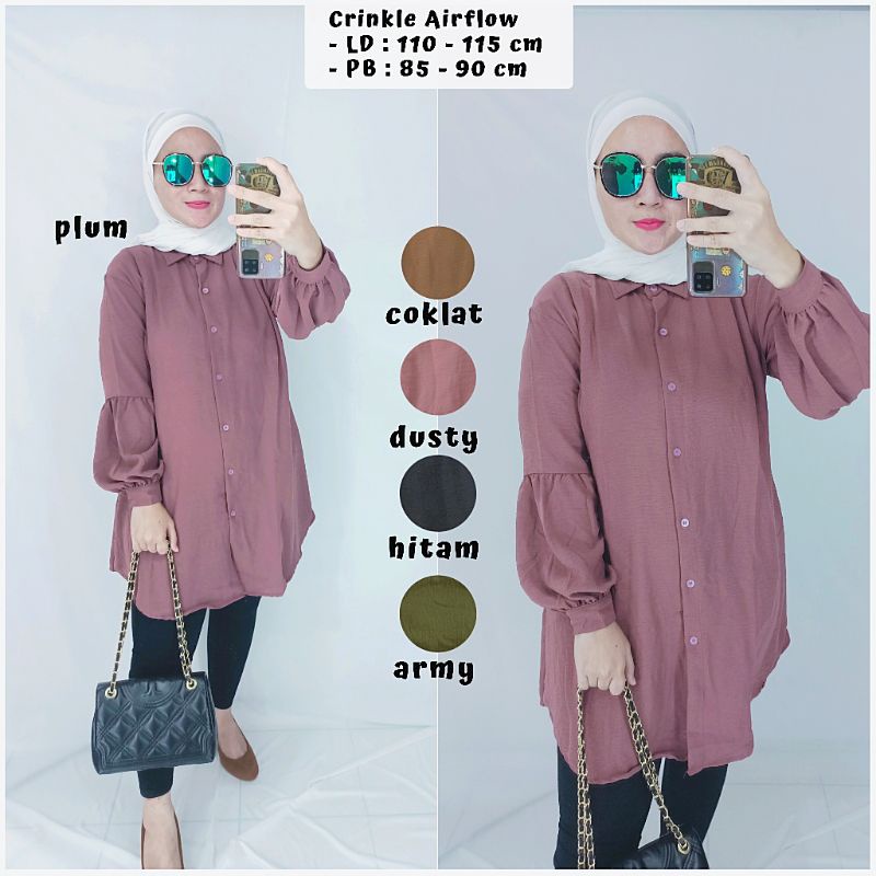 Atasan Kemeja Tunik Polos Crinkle Airflow
