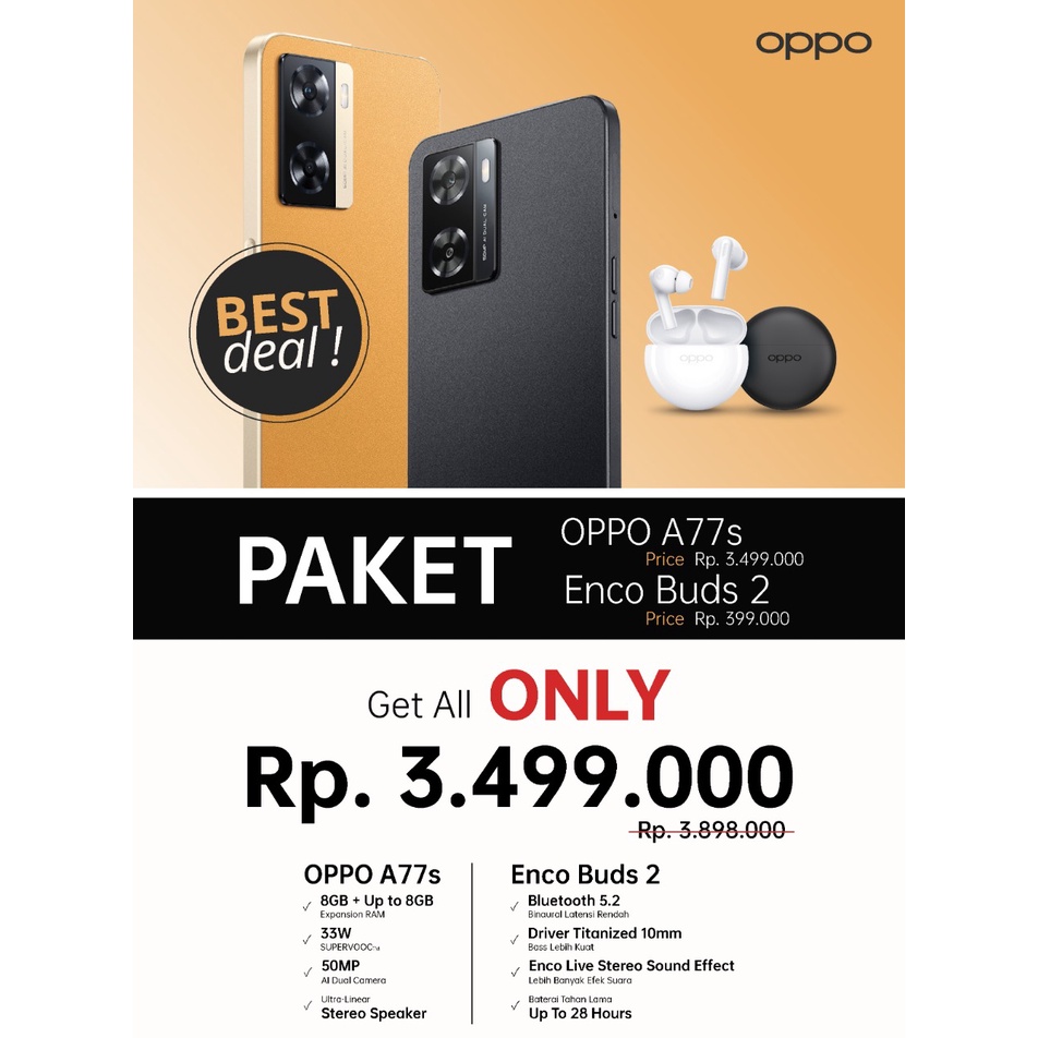 Oppo Smartphone A77S 8/128GB 6,56 Inch Garansi Resmi