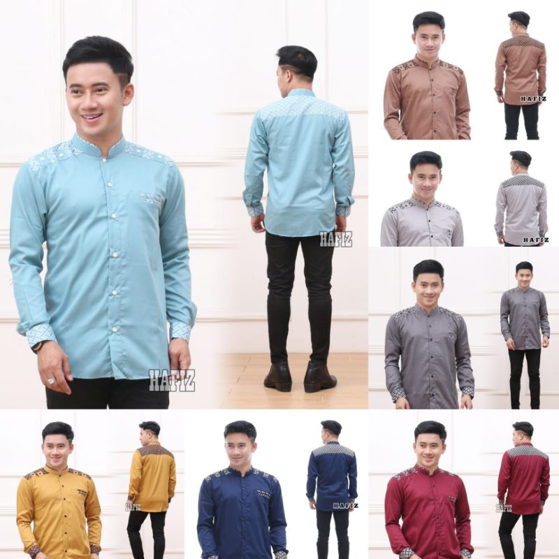 Baju koko pria dewasa kombinasi batik pekalongan lengan panjang terbaru S M L XL XXL jumbo warna bir