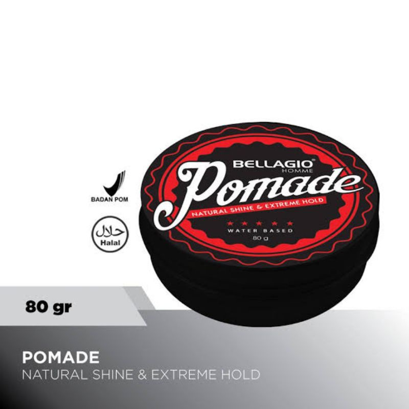 Bellagio Homme Pomade Natural Shine and Extreme Hold (Black) Water Based 80gr