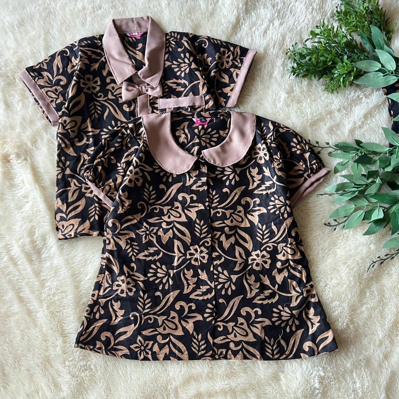 Couple Blus Batik Anak Dan Kemeja Batik Anak Melati Coklat Sogan Couple Blus Batik Anak Perempuan