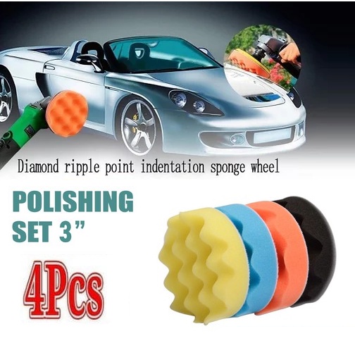 4 Pcs Busa Spon Poles 3" Pembersih Body Motor Mobil 3 inch Sponge Gelombang Polishing Deatling Buffi