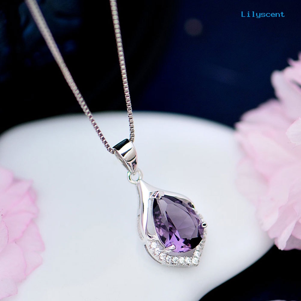 Ls Wanita Droplet Faux Amethyst Kalung Klavikula Dekorasi Liontin Perhiasan Hadiah