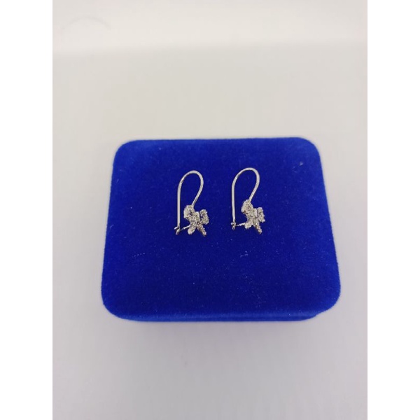 anting wanita model kait pita mata putih/perak asli silver 925 lapis emas/perhiasan fashion wanita terbaru