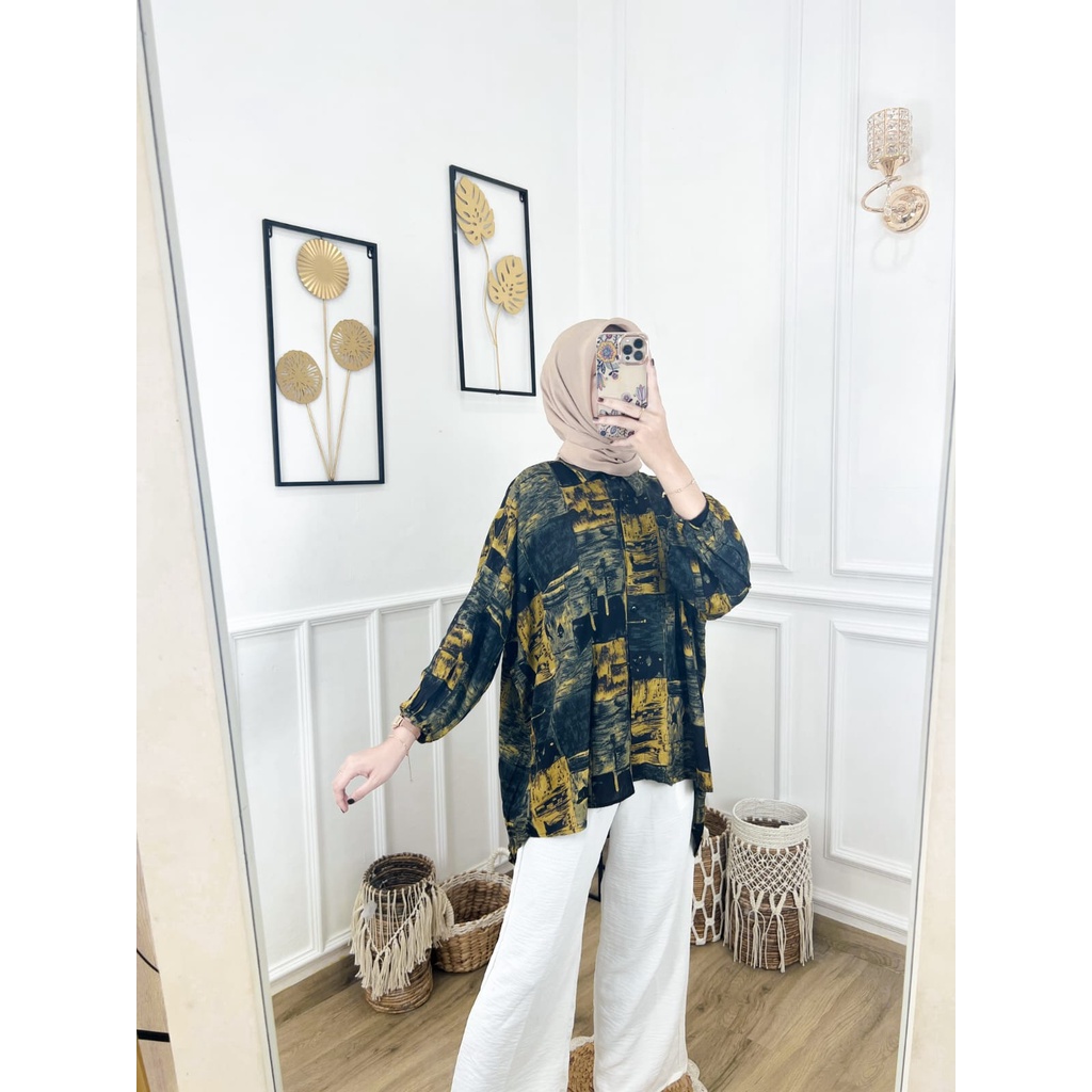 𝐊𝐈𝐑𝐀𝐍𝐈 Kemeja Oversize Atasan Jumbo Wanita Rayon Viscose Motif Eka dio Fit XXL Summer Shirt