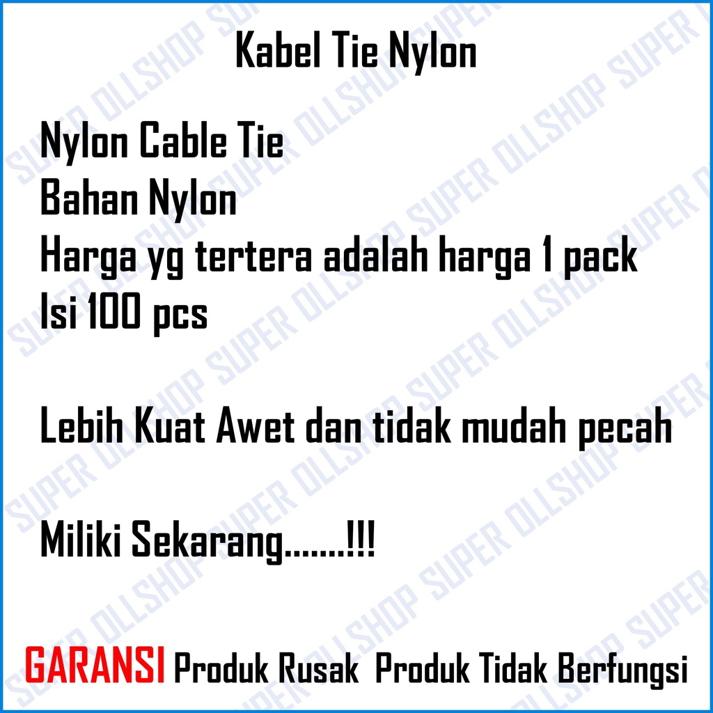 Tali Kabel Ties Tie Tis / Cable Tie Tali Kabel Ties Tis Serut Listrik Putih Hitam 1 Pack Isi 100 Pcs