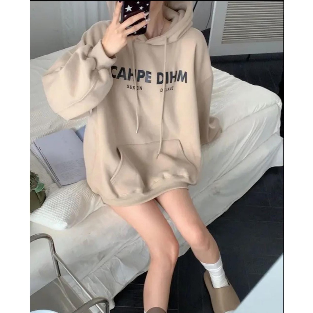 HOODIE WANITA OVERSIZE CAHPE DIHIM // JUMPER WANITA PREMIUM ALA KOREA SIZE XL FLEECE TEBAL LEMBUT TERBARU,