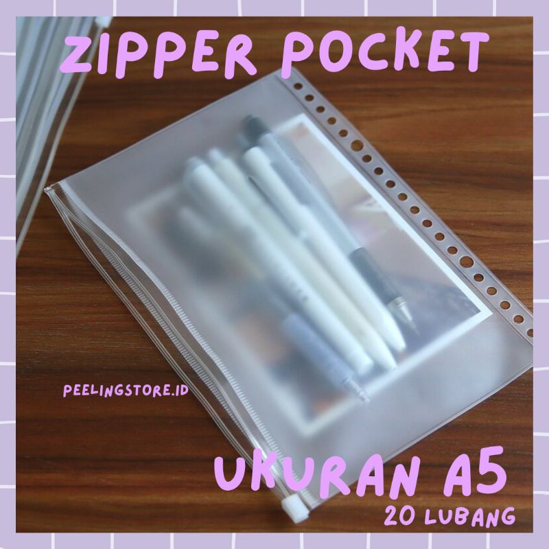 

A5 PREMIUM ZIPPER ZIPLOCK KANTONG SERBAGUNA BINDER A5 20 RING ZIPPER POCKET A5 6 RING