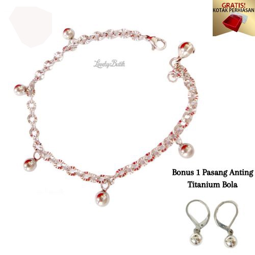 Gelang Tangan Titanium anti karat Wanita Bola Krincingan Bonus 1 Pasang Anting Bola - Lovelybutik