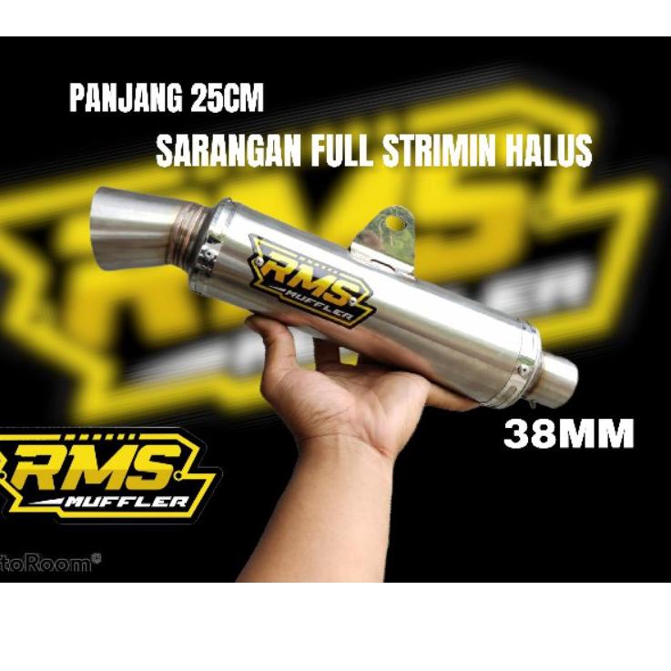 Trend Slincer Knalpot RMS Muffler Original bulat panjang 25cm inlet 38mm Sarangan full strimin halus