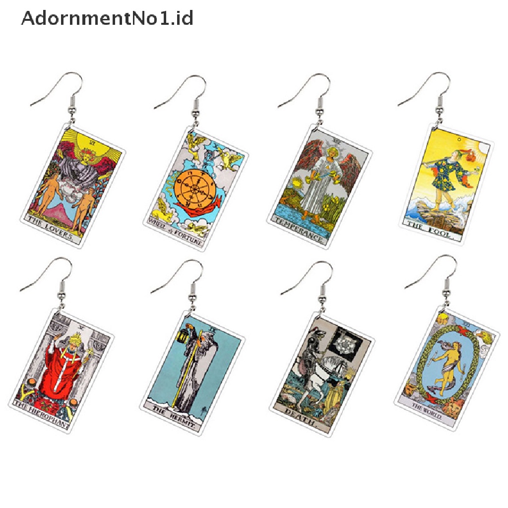 [AdornmentNo1] 1pasang Tarot Card Menjuntai Anting Akrilik Punk Perhiasan Ramalan Ajaib [ID]