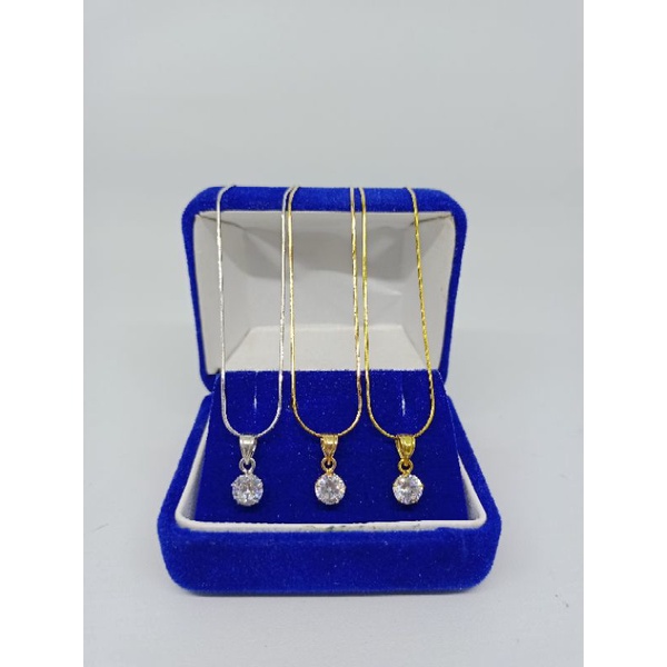 kalung rantai kasandra bulat+liontin solitaire mp/perak asli silver 925 lapis emas/perhiasan fashion wanita terbaru