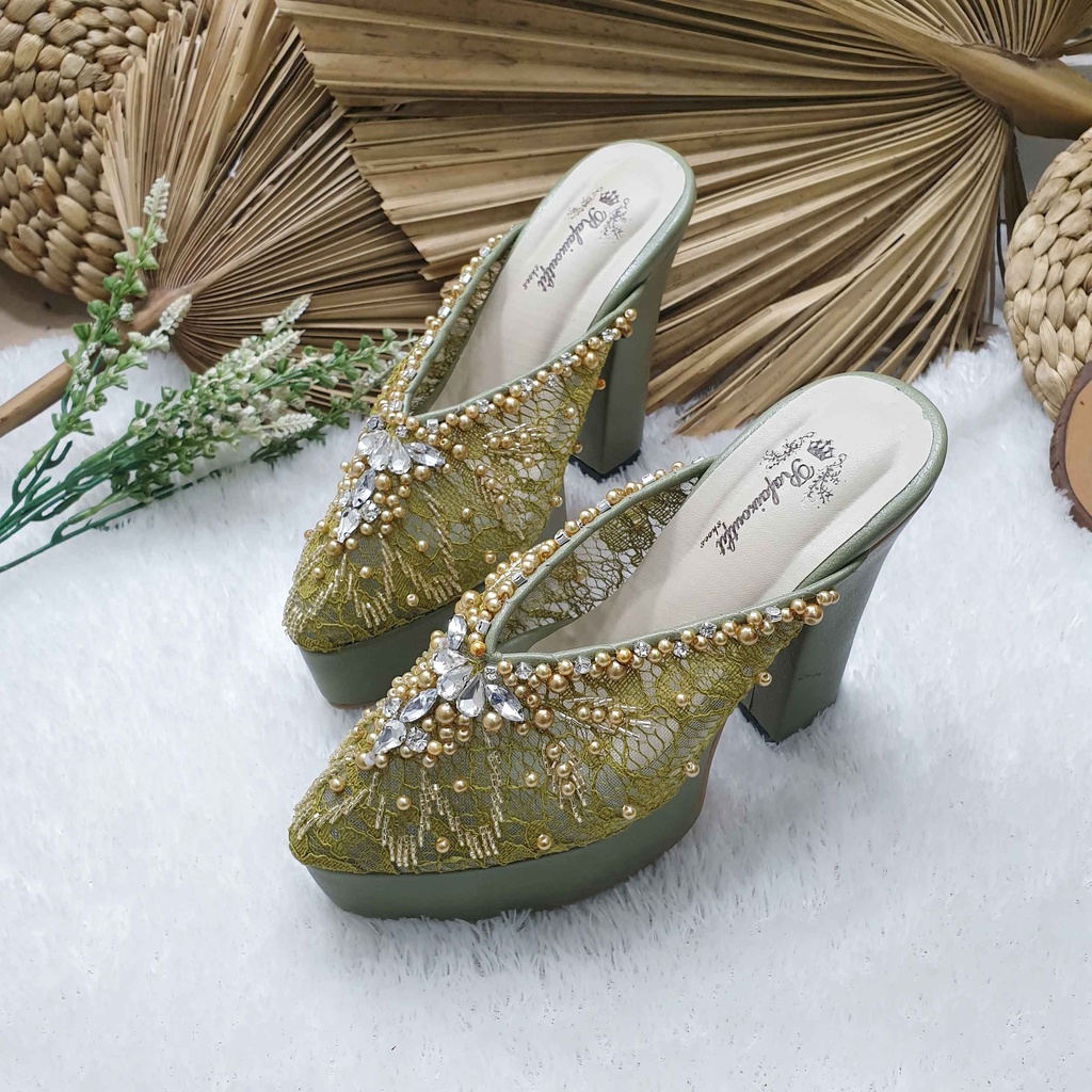 Sepatu wedding pesta cantik alena hiaju olive 12cm tahu