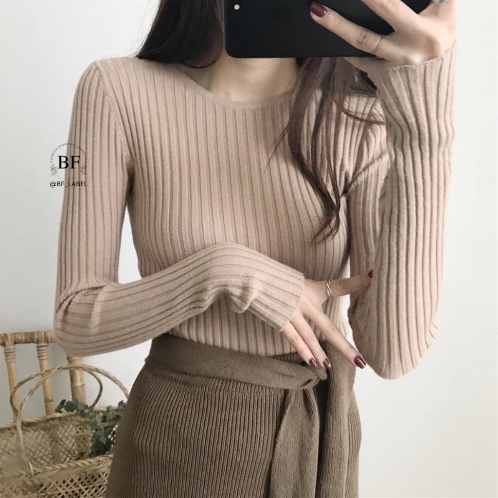 JISO TOP | Inner Rajut Oneck | Kerah Bulat | Atasan Wanita | Knit Korea