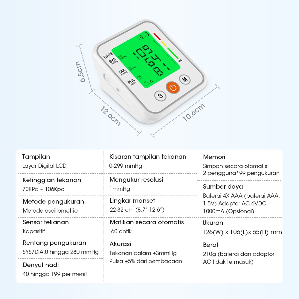 Tensimeter Digital Otomatis Versi Upgrade Desain Backlight 3 Warna Alat Tensi Darah Digital Tensimeter Lengan Atas Rumah Tangga