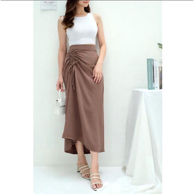 Tamara Skirt - Rok Serut Casual Korean Look -  Midi Maxy  Skirt - Rok Wanita Korean Terbaru - Rok Crinkle