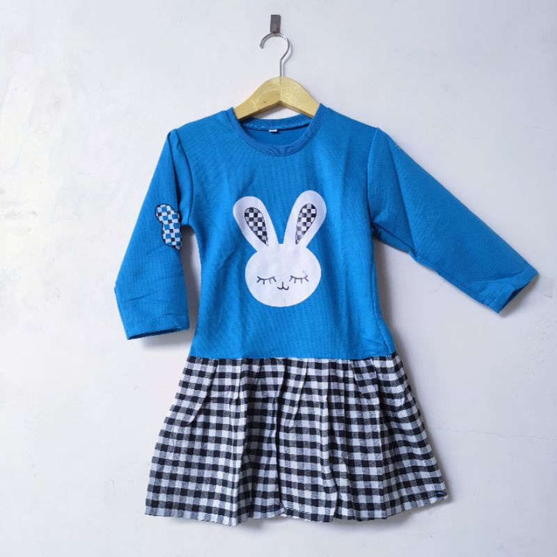 Dress anak 2 3 4 5 Tahun cewek perempuan Dress motif kotak Rabbit Viral kelinci playboy