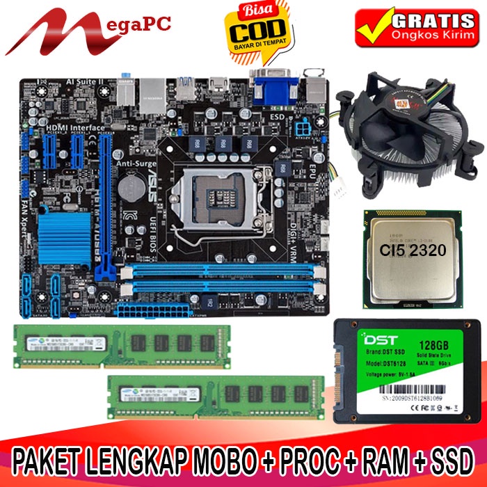 Paket Rakitan 1155 H61 DDR3 + Core i5 2320 + FAN + RAM + SSD 128GB + Windows