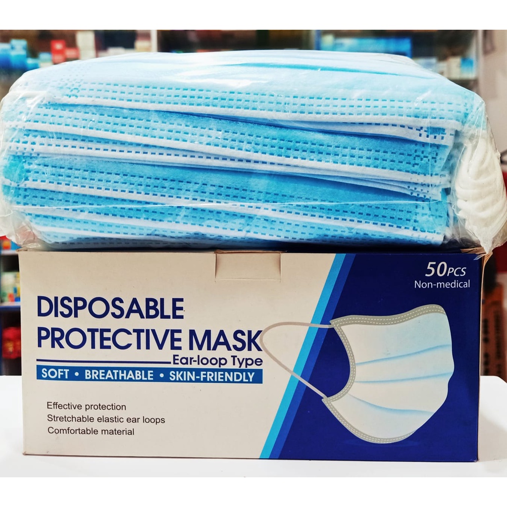 Masker Disposable Protective Mask 3ply non medis isi 50pcs