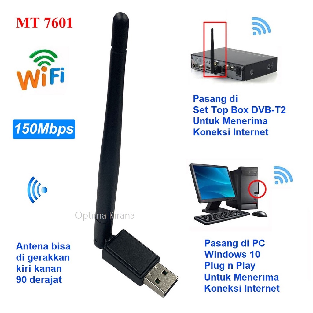 USB Wifi Dongle Antena Internet MT7601 STB TV tuner DVB T-2 PC Win 10