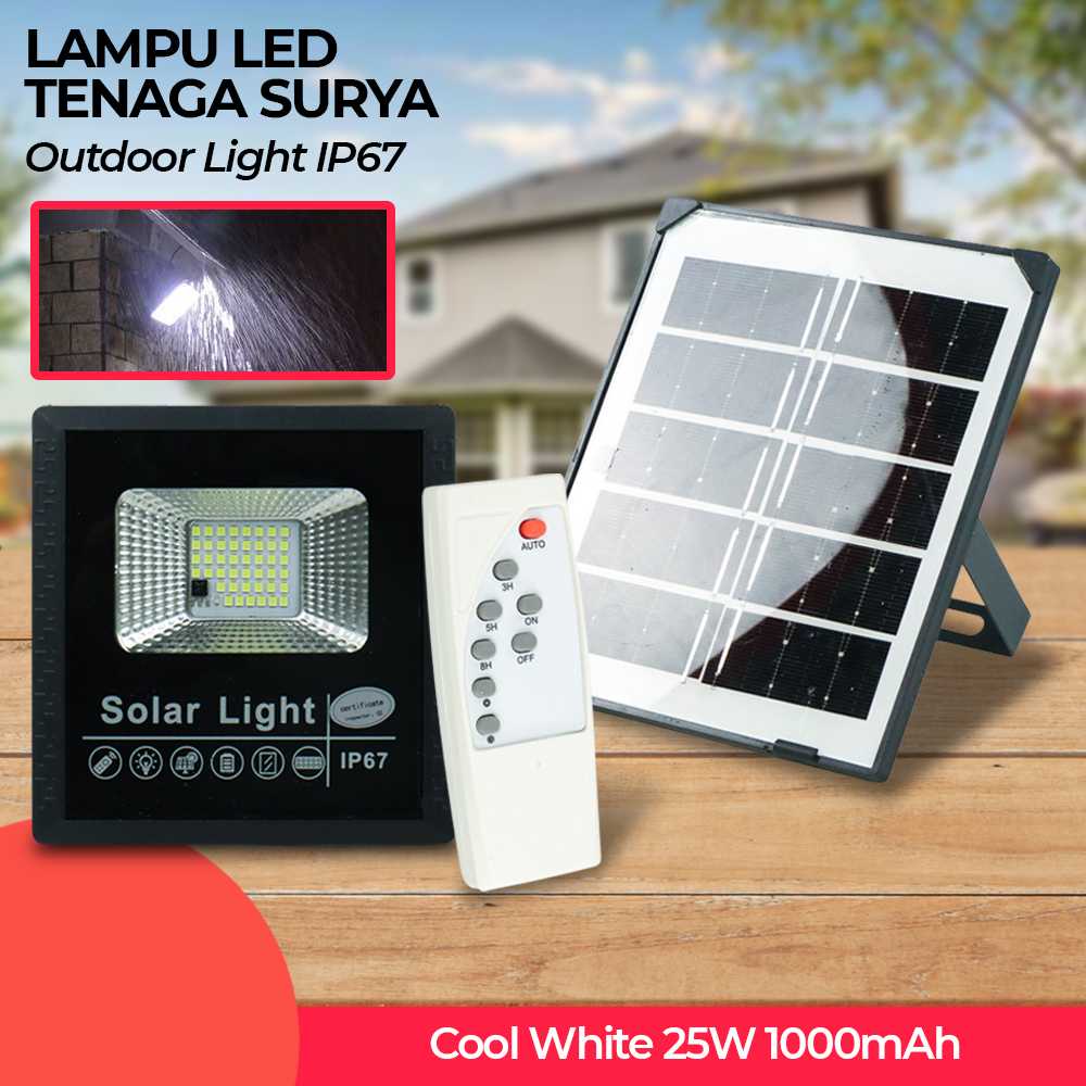 Lampu LED Solar Panel Outdoor Light IP67 Cool White 25W 1000mAh Lampu Tenaga Surya / Matahari - OB44