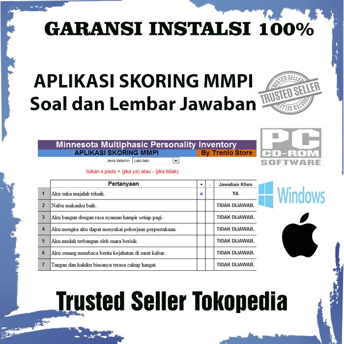 PAKET ALAT TES PSIKOLOGI MMPI DAN APLIKASI SKORING MMPI