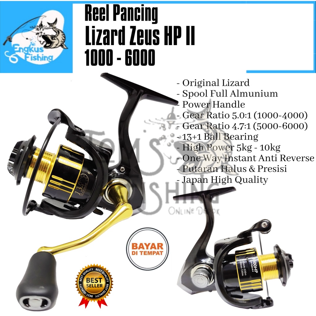 Reel Pancing Lizard Zeus HP 2 II 1000 - 6000 (13+1 Bearing) Power Handle Terbaru  Murah - Engkus Fishing