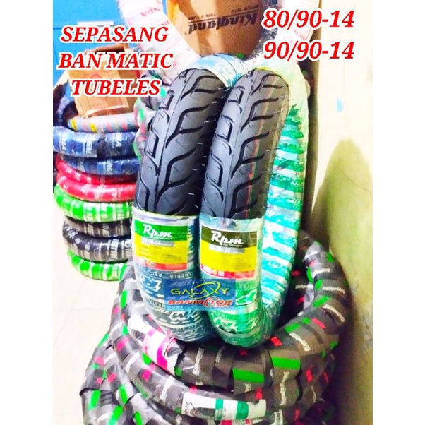sepasang ban matic tubeless 80/90-14 dan 90/90-14 ban ring 14 ban monitor matic beat vario mio fino 