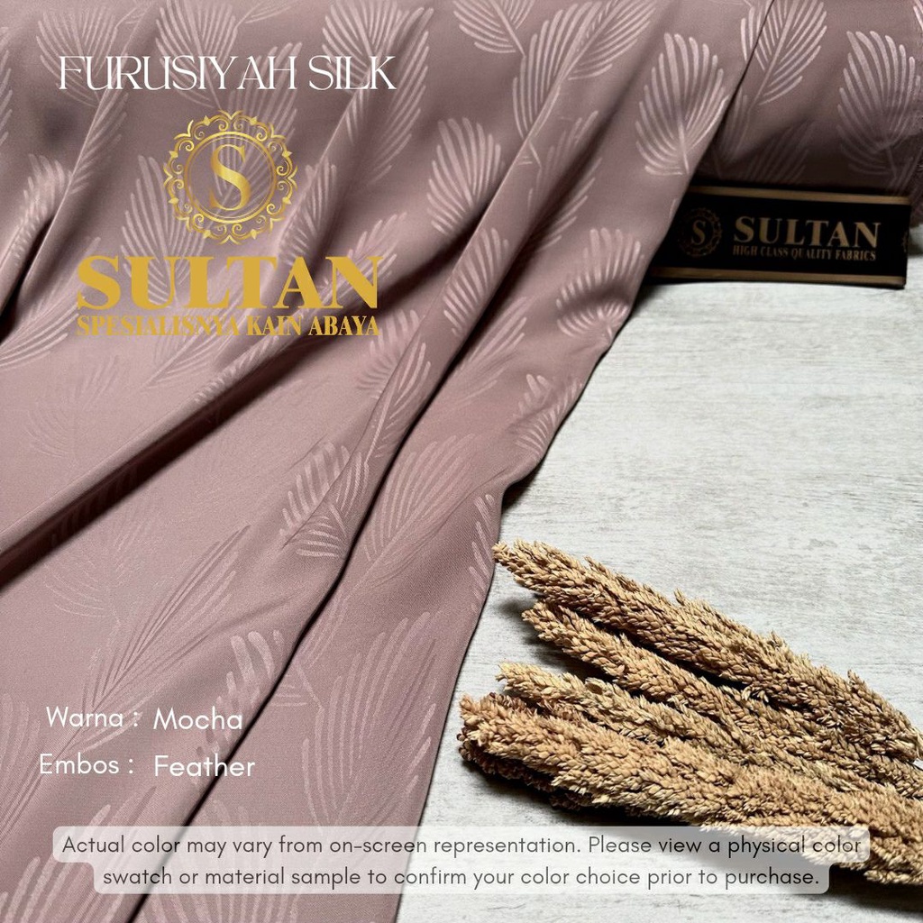 50CM EMBOS FEATHER FURUSIYAH SILK MOCHA KAIN ABAYA SULTAN (MEREK LAMA: FURSAN SILK)