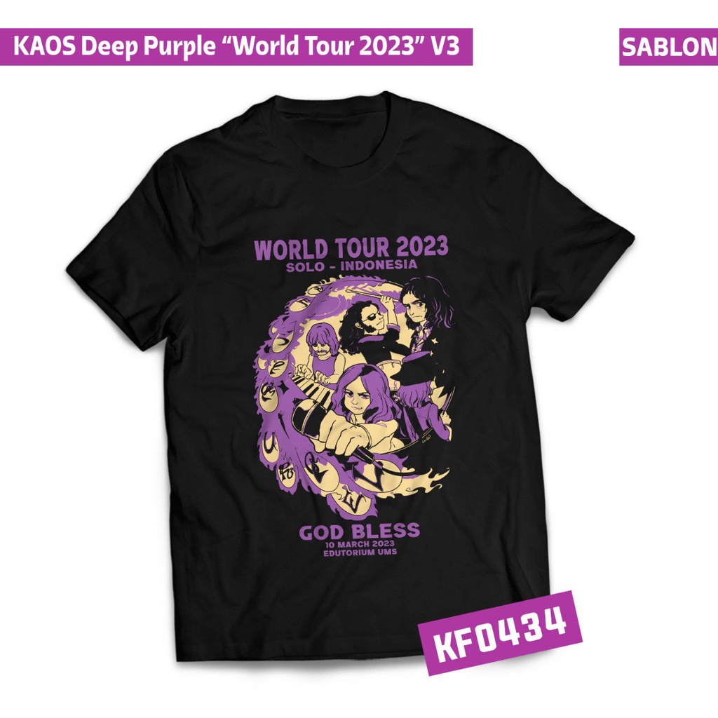 Baju Kaos Terbaru Edisi Deep Purple World Tour 2023 Solo - Indonesia hitam XS - 6XL