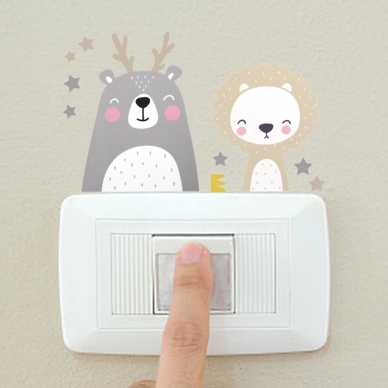 6pcs/set Stiker Dekorasi Saklar Kartun Hewan Yang Dapat Dilepas/Lovely Elephant Koala Rabbits Power Socket Decals