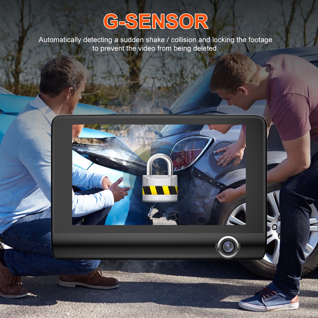 ESSGOO Dash Cam Car 1080p Night Vision 3 Lens 4&quot; Ips  Loop Recording 170°wide G-senor