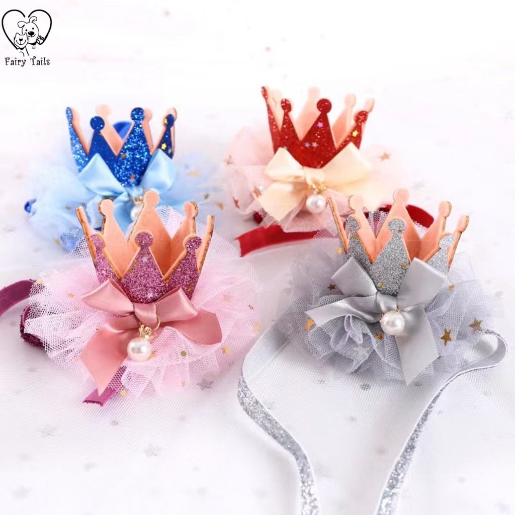 Aksesoris Topi Mahkota Hiasan Kepala Untuk Anabul Anjing dan Kucing Dengan Mutiara Pesta Ulang Tahun Ultah / Birthday Head Accessories Crown for Pet Dog and Cat