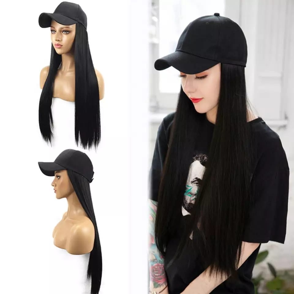 Topi Baseball Wig Panjang 60CM Rambut Estension Palsu RAMBUT PANJANG