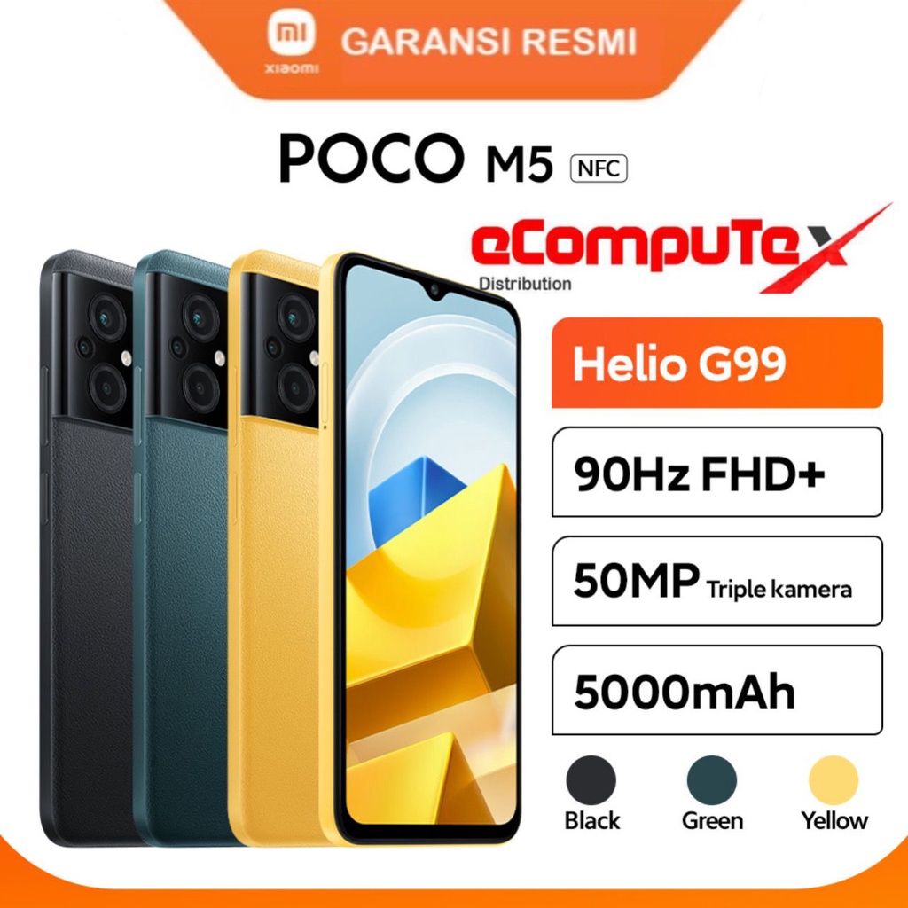 XIAOMI POCO M5 (4/64) HELIO 699 50 MP TRIPLE KAMERA LAYAR 90Hz 5000 mAh GARANSI RESMI