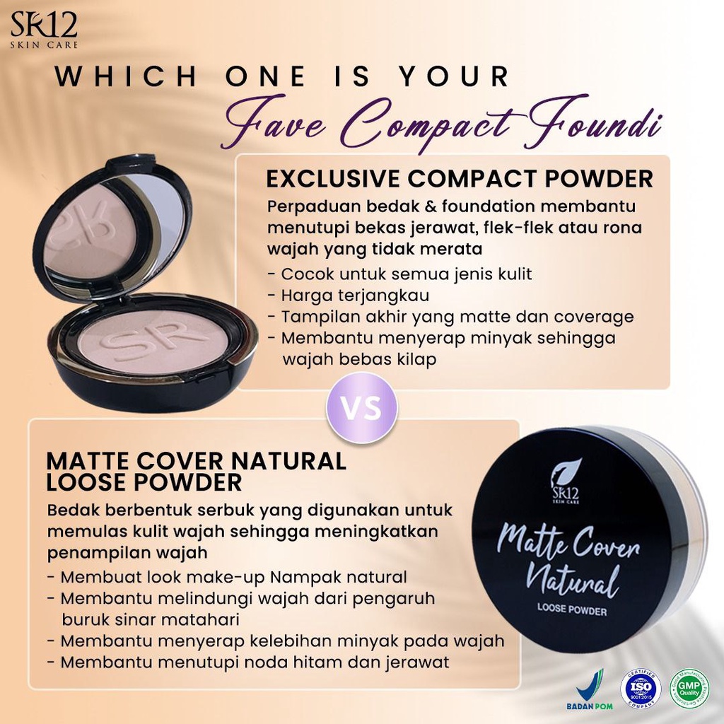 Exclusive Compact Powder SR12 / Daily Cover Bedak Foundation + SPF 25 Anti Luntur Dan Tahan Lama Glowing