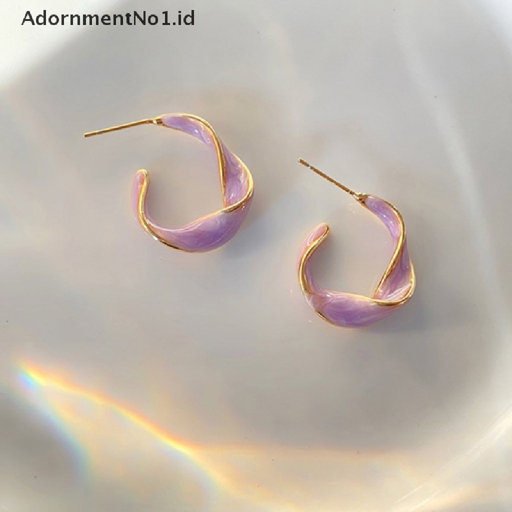 [AdornmentNo1] Fashion Lavender Ungu Anting Wanita Logam Emas Memutar Garis Seni Ungu Stud Earrings Hadiah Perhiasan [ID]