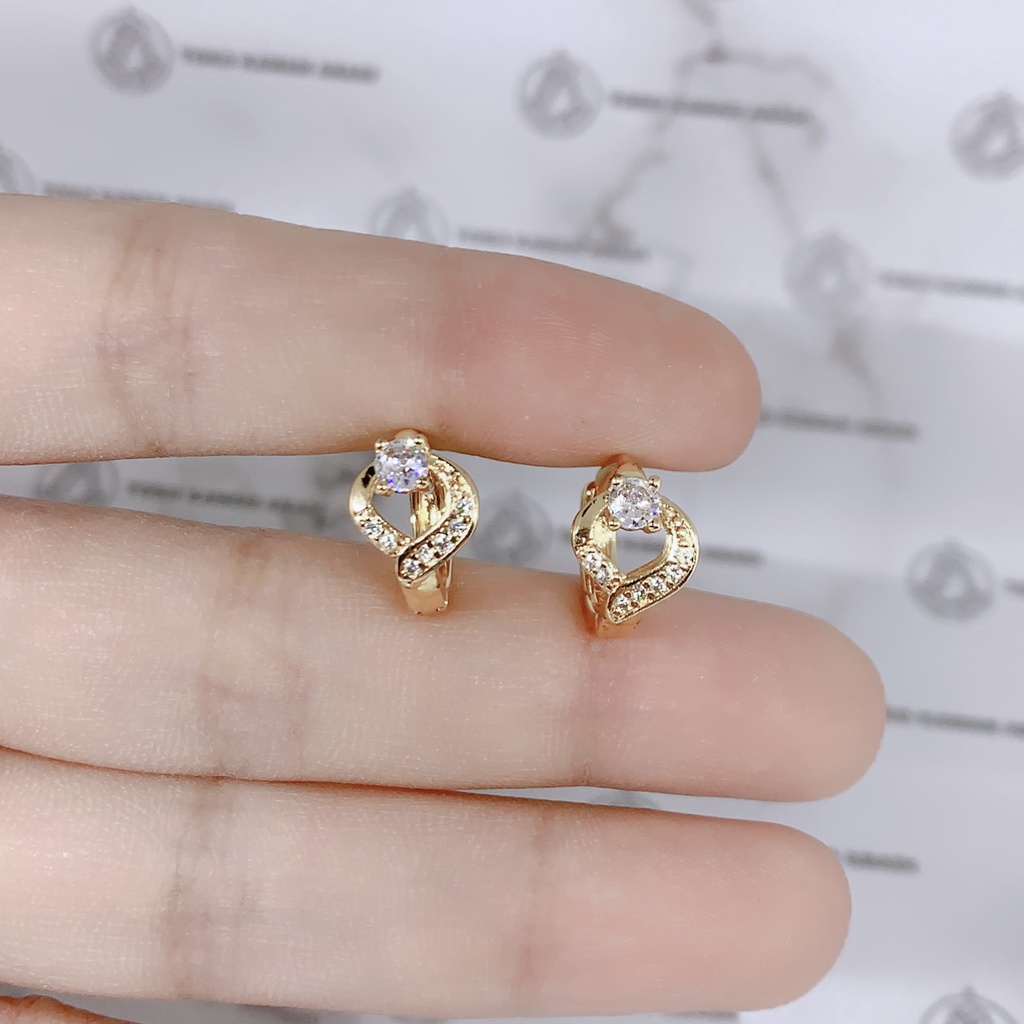 Xuping Emas Anting Dewasa Model Clip Permata Giok *63