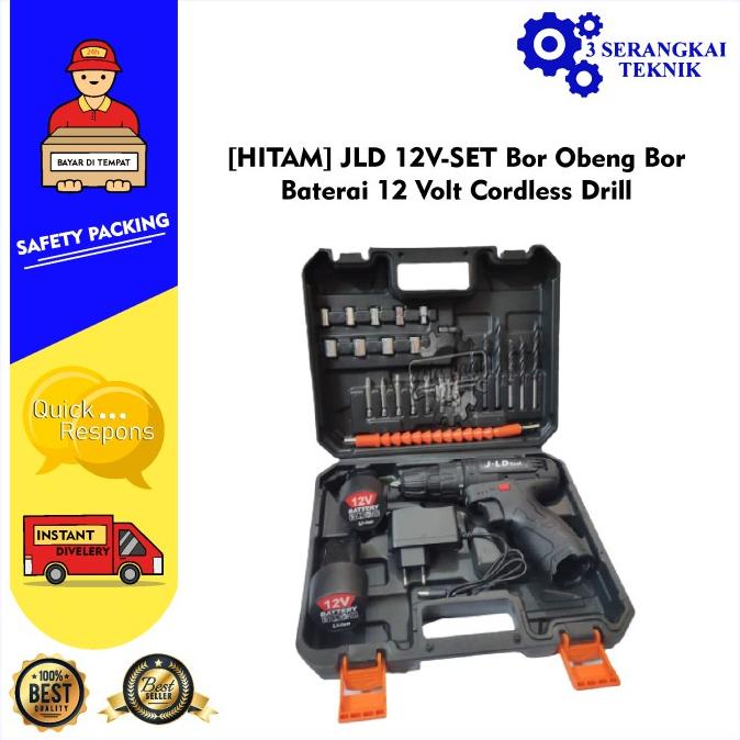 Jual [Hitam] Jld 12V-Set Bor Obeng Bor Baterai 12 Volt Cordless Drill