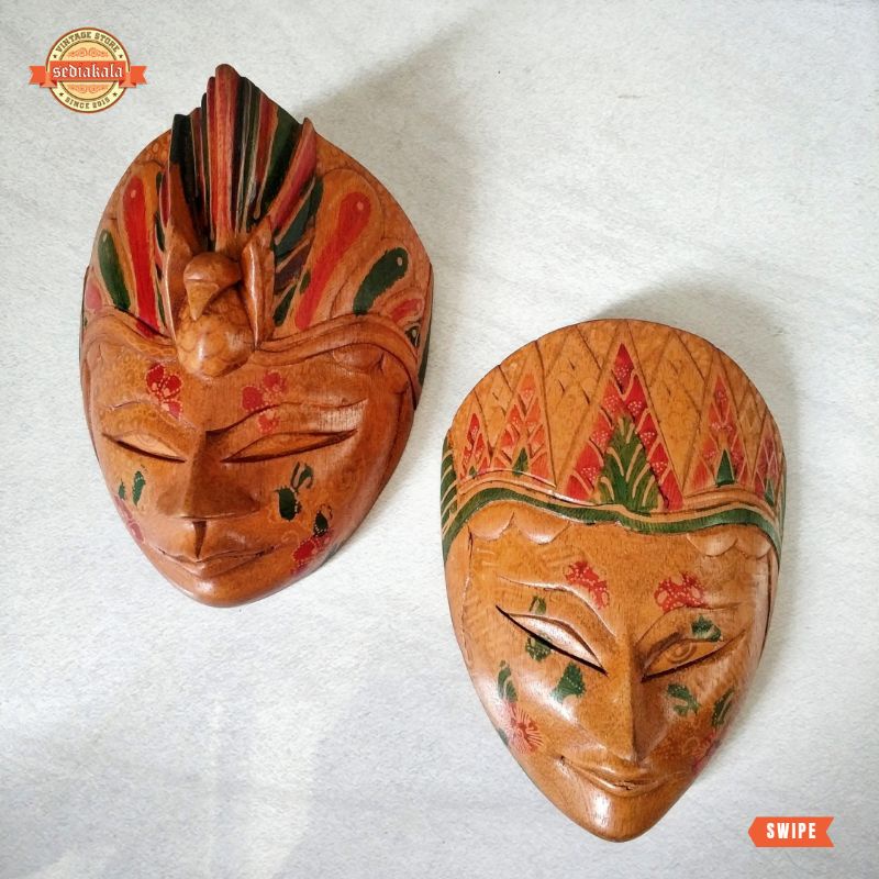 Sepasang Pajangan Topeng Rama - Shinta Kayu Batik (Kualitas Bagus).