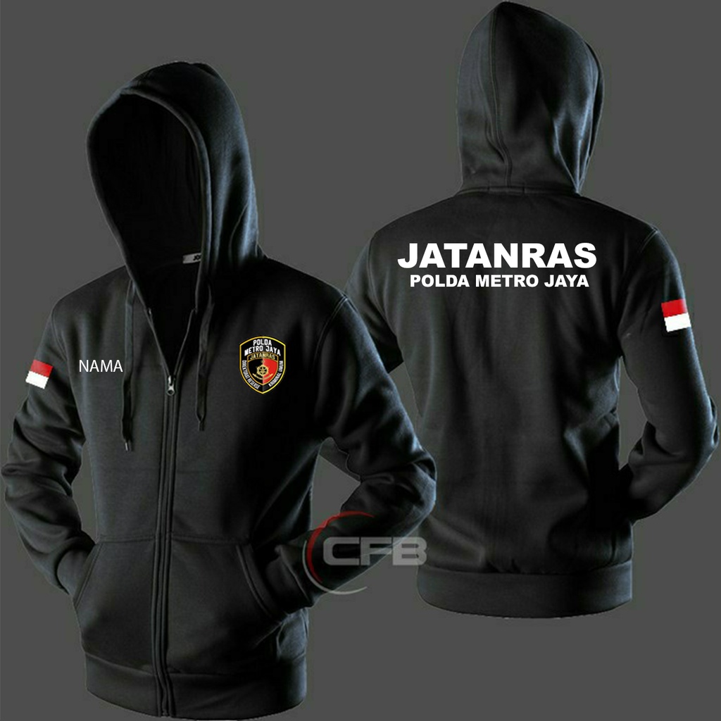 JAKET HOODIE ZIPPER JATANRAS POLDA METRO JAYA WARNA HITAM