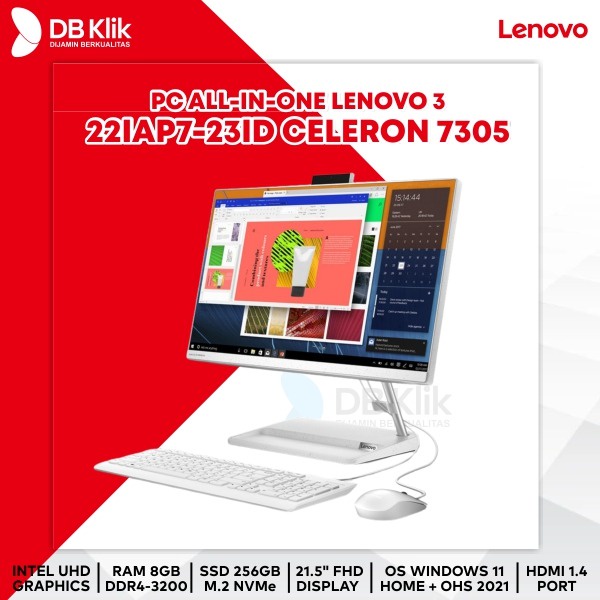 PC AIO LENOVO 3 22IAP7-23ID Cel 7305 8GB SSD 256GB NoDVD W11+OHS 21.5&quot;