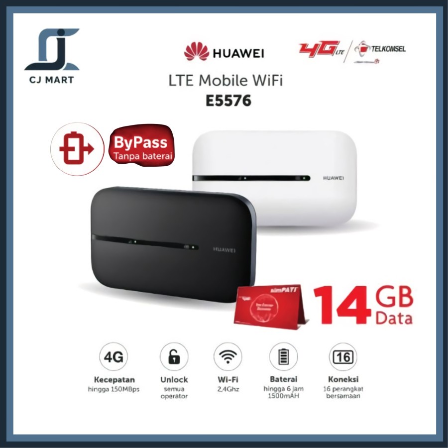 Modem Huawei MiFi E5576 4G LTE Unlock Free Telkomsel 14GB