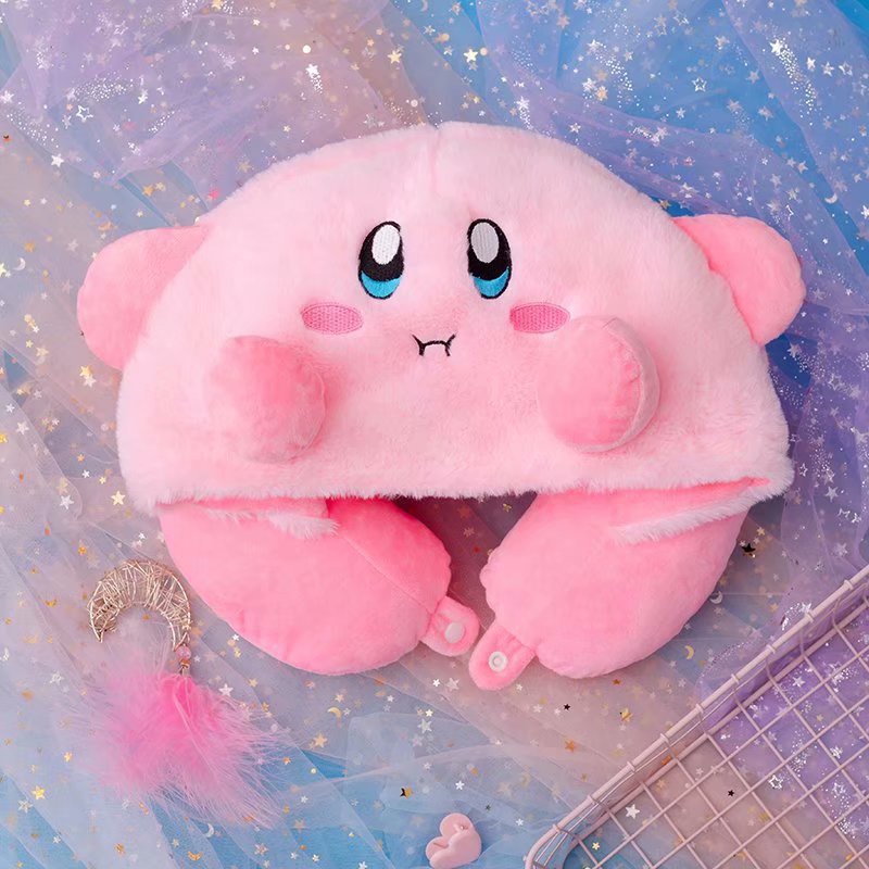 BANTAL LEHER BONEKA KIRBY PINK NECK PILLOW IMPOR AKSESORIS TRAVEL IMPOR
