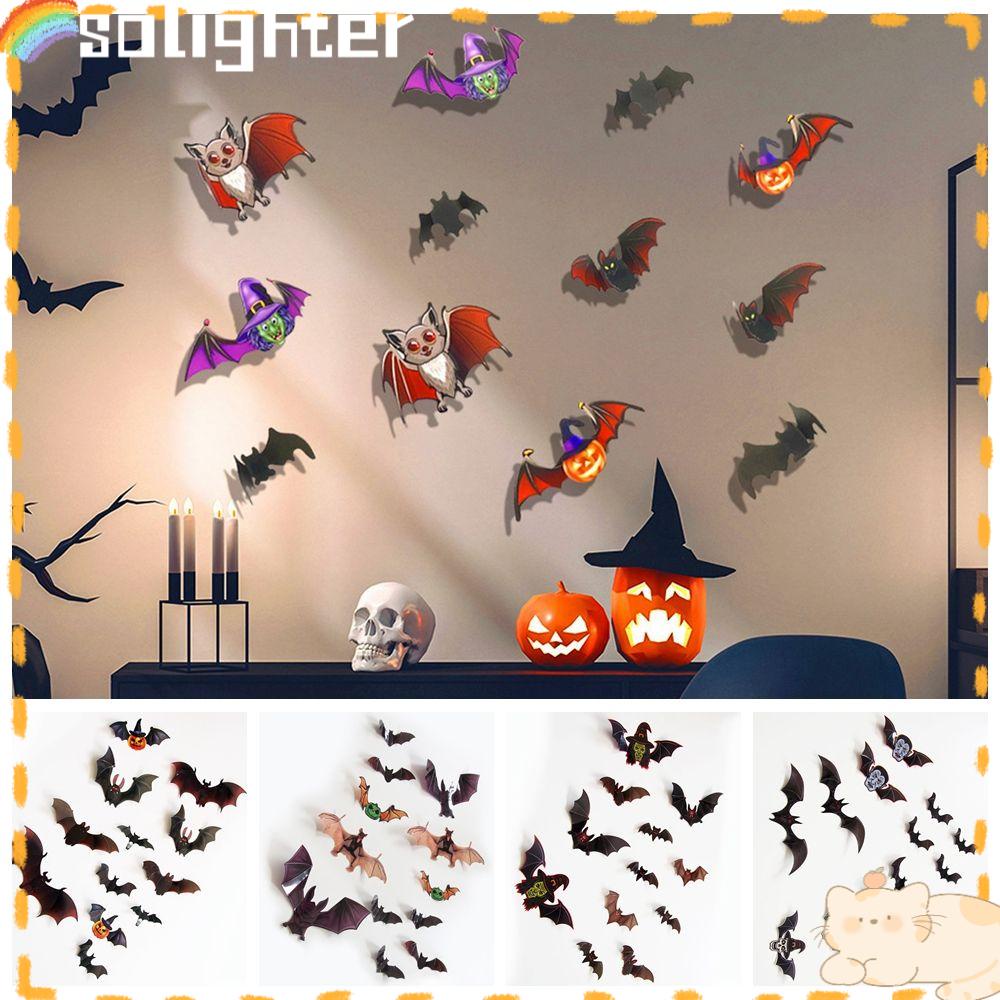 Solighter 12 Pcs Halloween Bat Stiker Hadiah Festival Perlengkapan Pesta Ornamen Kartun Labu