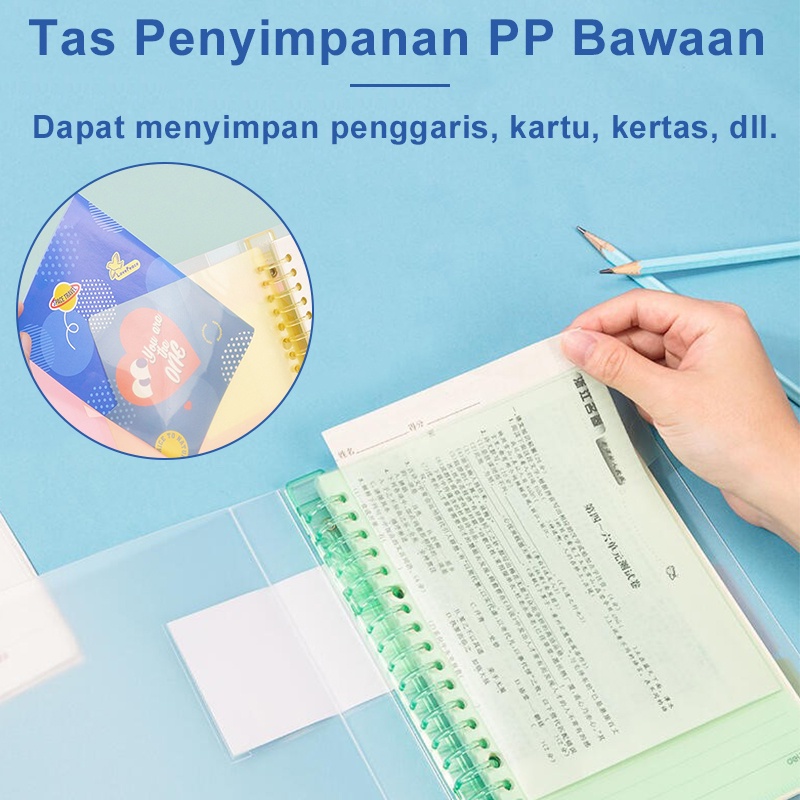 Deli Binder B5 A5 Isi Binder Clip Notebook 60 Lembar 80g Kertas Tas PP Binder Lucu Buku Catatan Loose Leaf